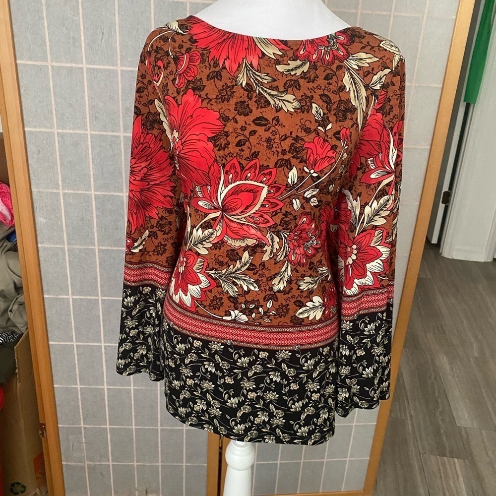 Womens  The Limited Collection Floral Chintz Stretch Jersey Blouse Tunic Red